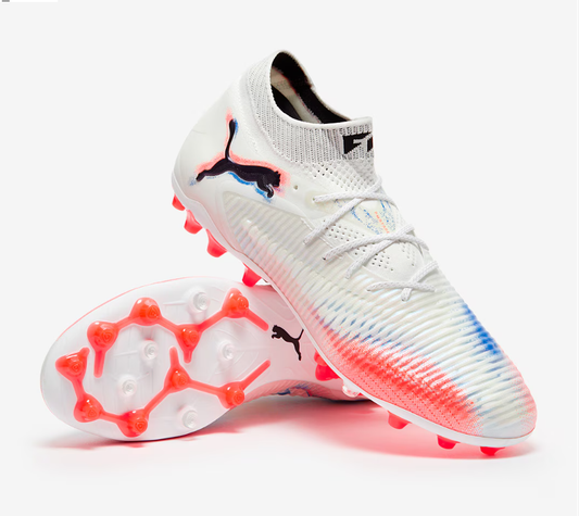PUMA FUTURE 8 Ultimate FG Football Boots – White, Red & Blue Elite Soccer Cleats
