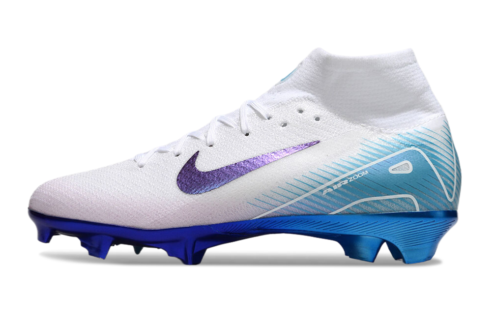 Nike Mercurial Superfly 10 Elite FG Chromatic Football Boots – White & Blue High-Ankle Speed Edition