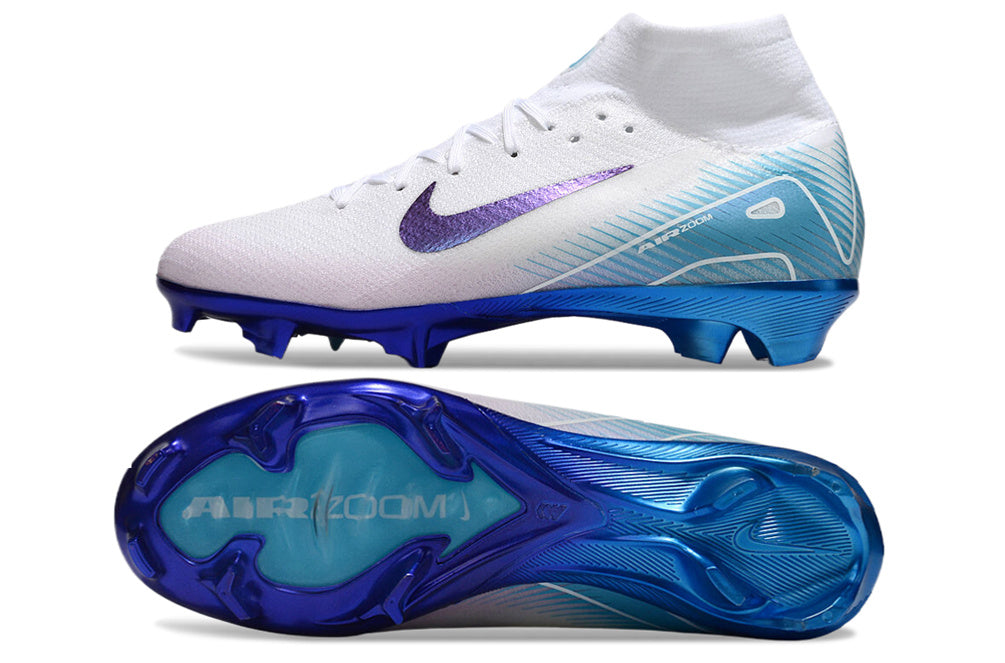 Nike Mercurial Superfly 10 Elite FG Chromatic Football Boots – White & Blue High-Ankle Speed Edition