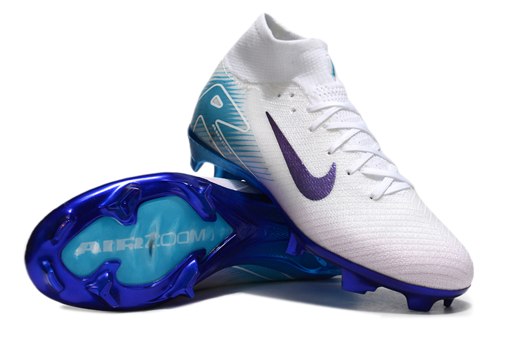 Nike Mercurial Superfly 10 Elite FG Chromatic Football Boots – White & Blue High-Ankle Speed Edition